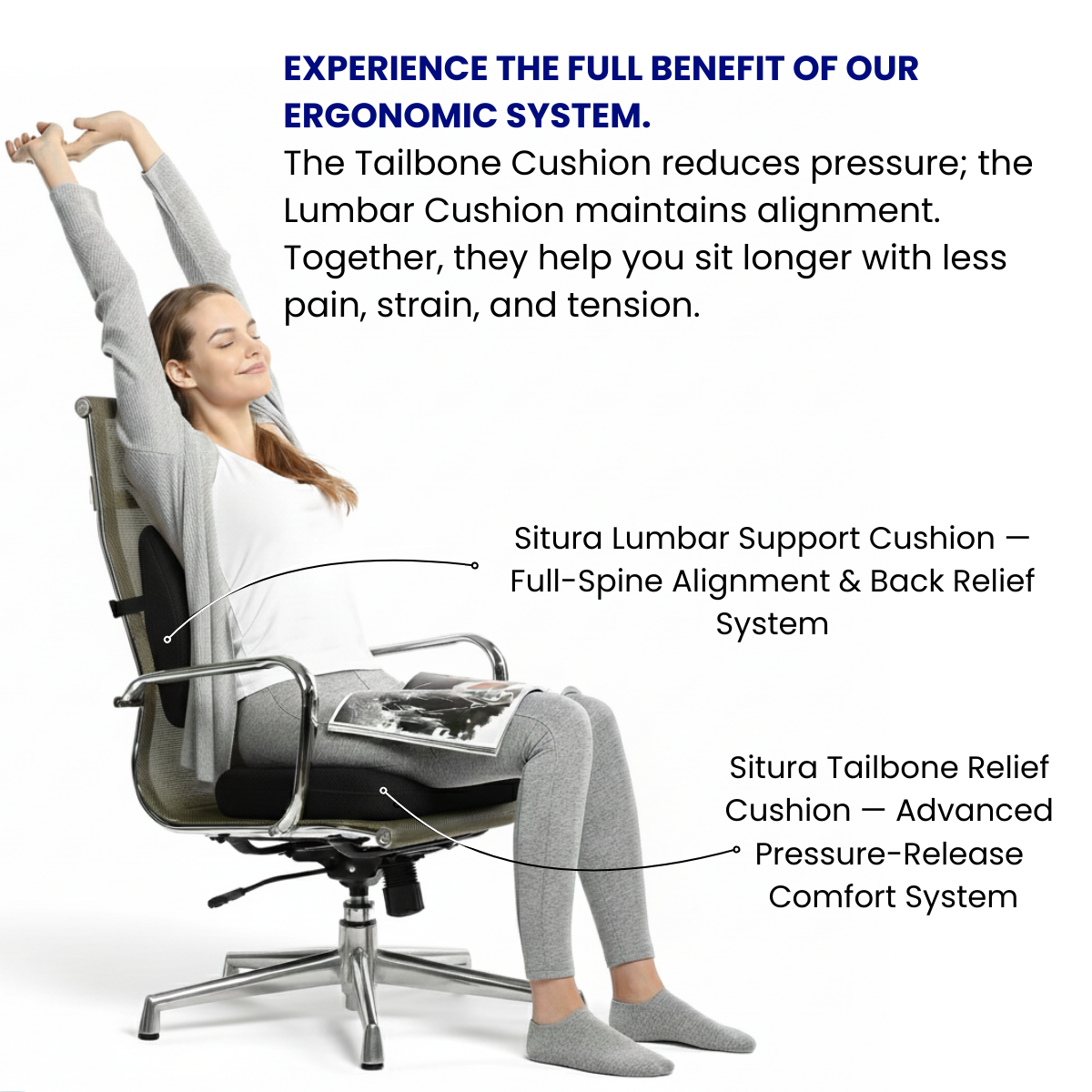 Situra Advanced Pressure Relief – Lumbar Support Cushion for Spinal Alignment & Lower-Back Relief